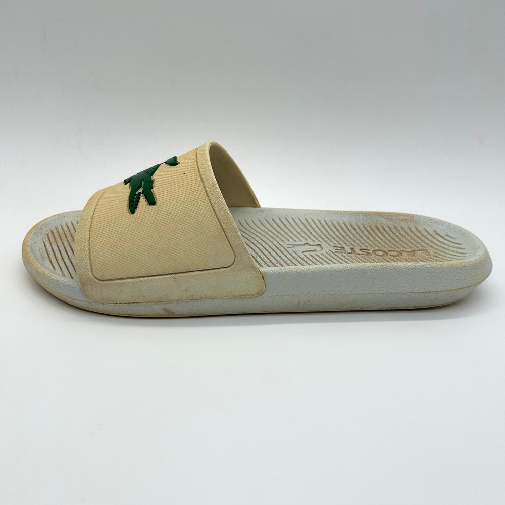 Lacoste Slide Sandals Men 10 Cream Grey Croc Logo Sporty Casual Summer Shoes VTG